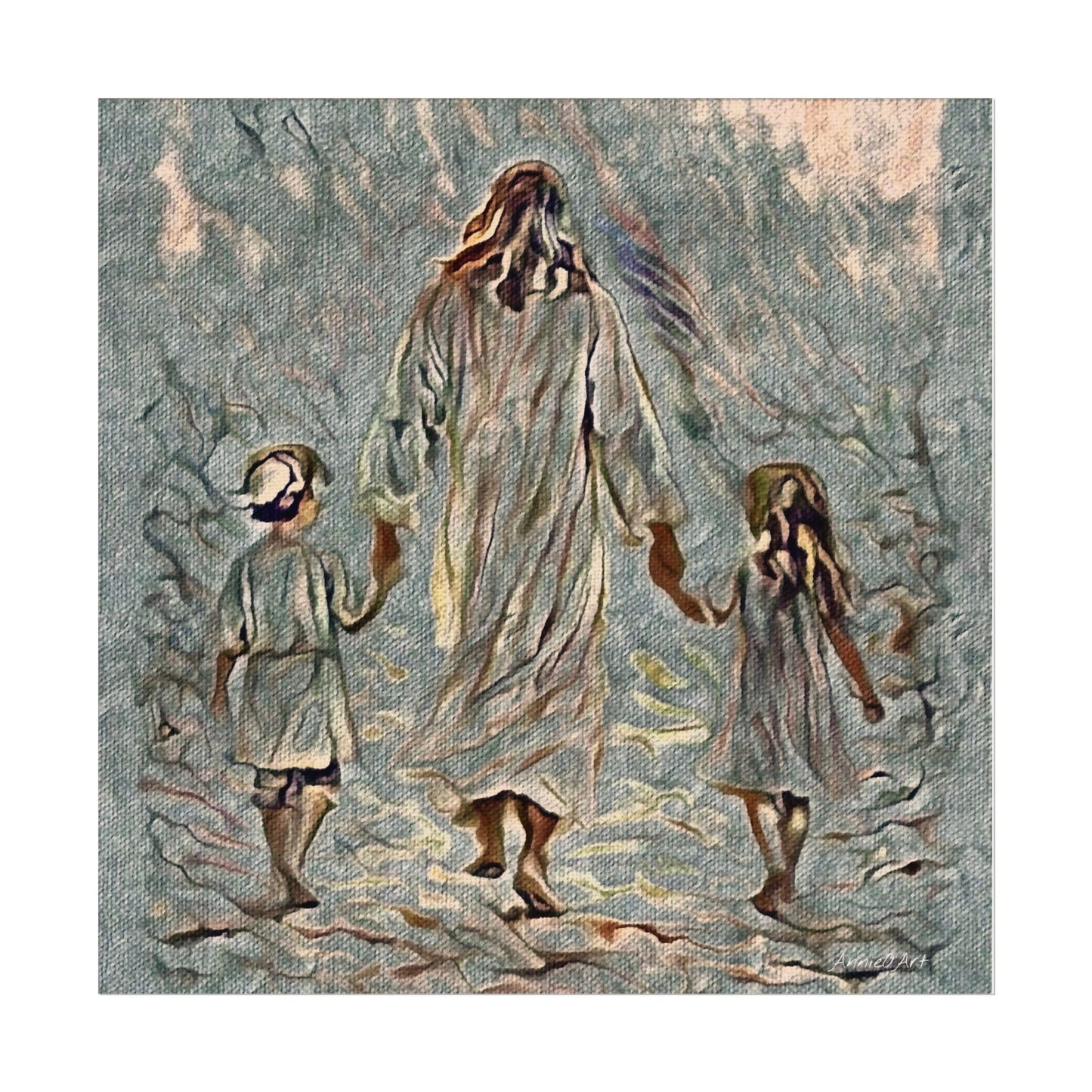 Jesus Walking With Children Poster — Textured Matte Wall Art