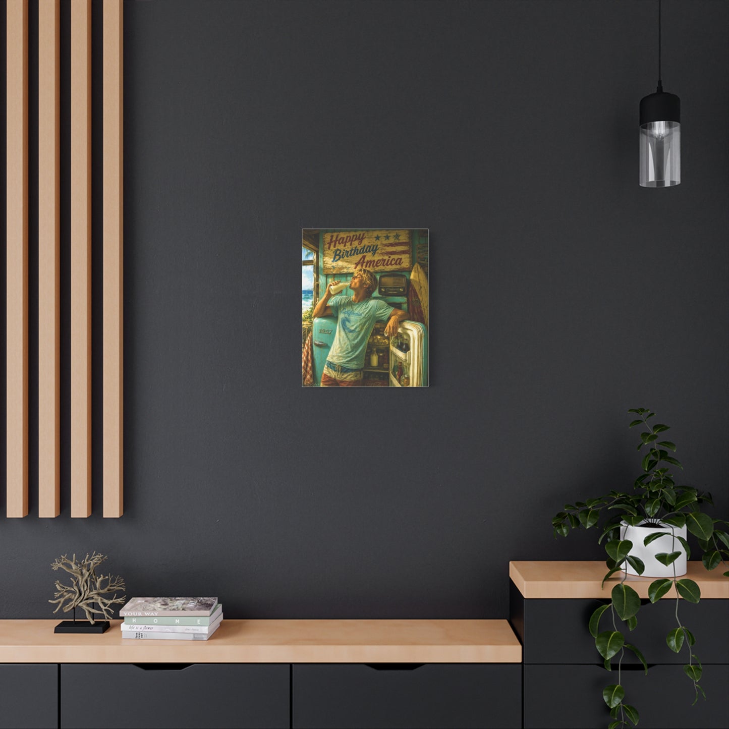Happy Birthday America Canvas Wall Art — Retro Beach Guy Patriotic Home Decor