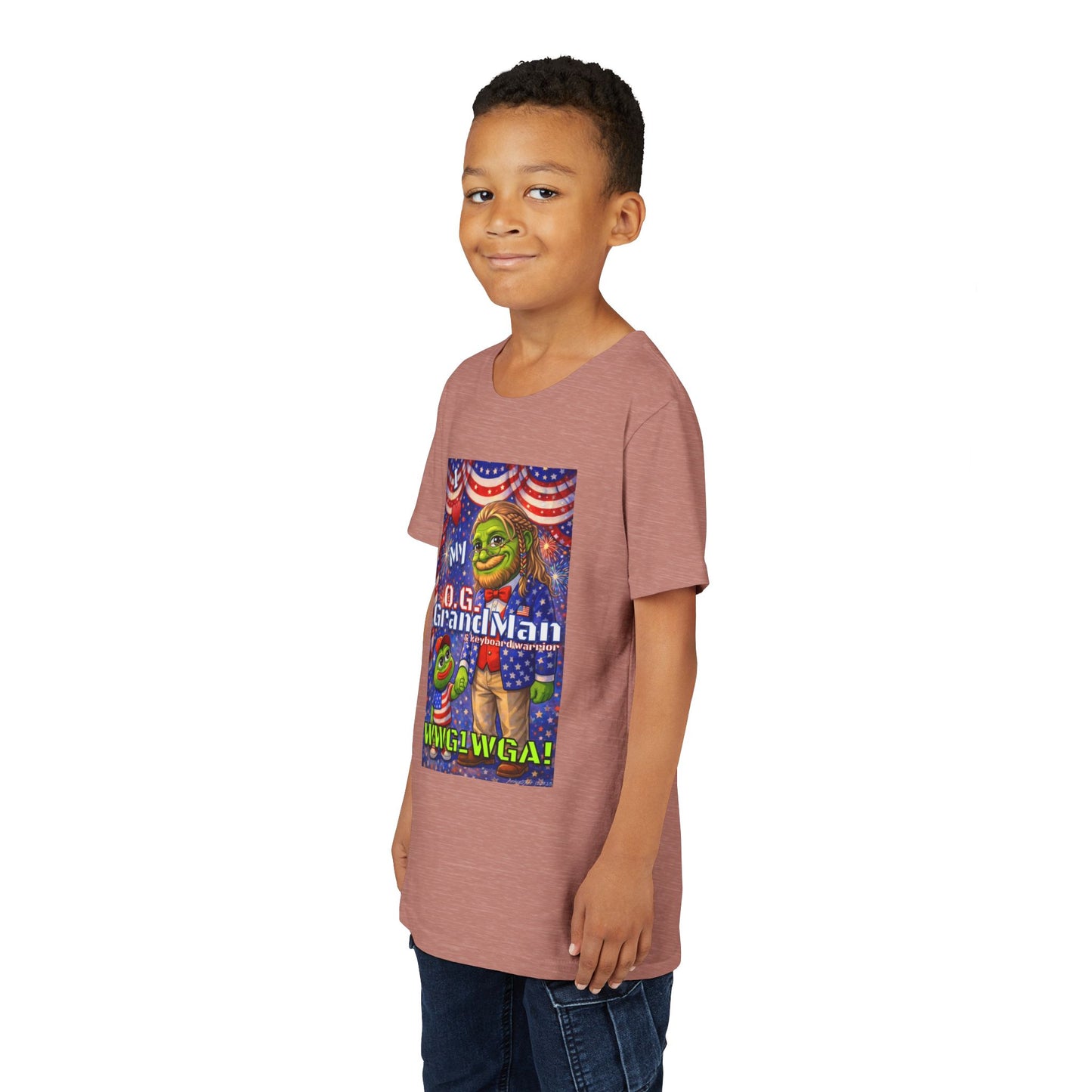 GrandMan/Grandpa Keyboard Warriors for your Littles - “I ♥️ My O.G. GrandMan" Patriotic Pepe WWG1WGA Kids T-Shirt