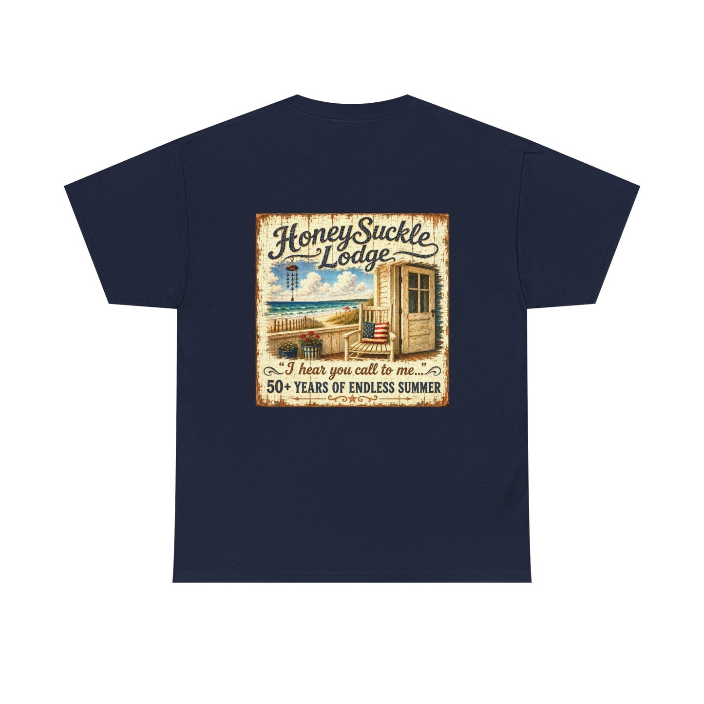 Vintage Beach T‑Shirt — 'Honeysuckle Lodge: 50+ Years of Endless Summer' Retro Seaside Tee