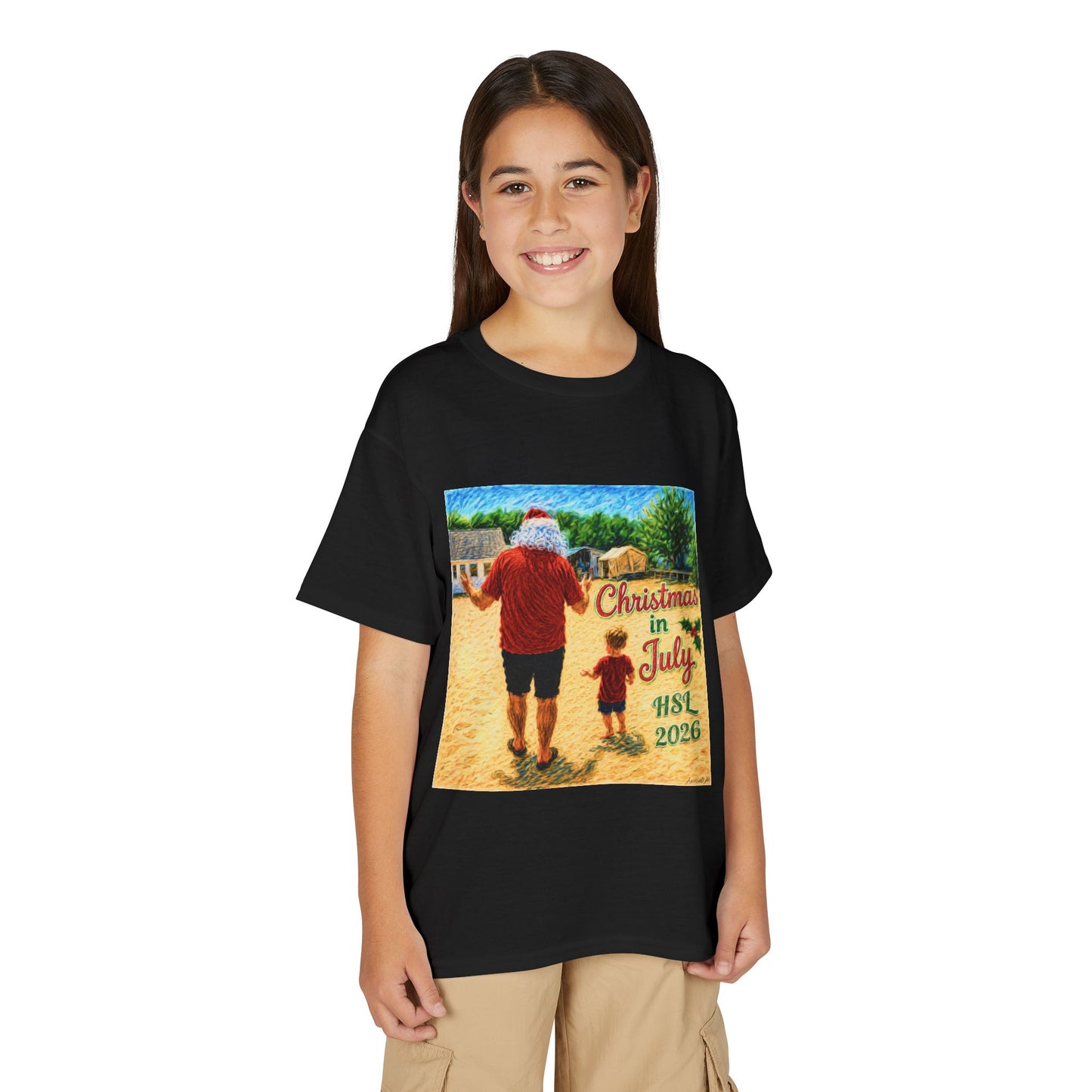 Youth T-Shirt — "Christmas in July" Beach Santa Kids Tee (HSL 2026)
