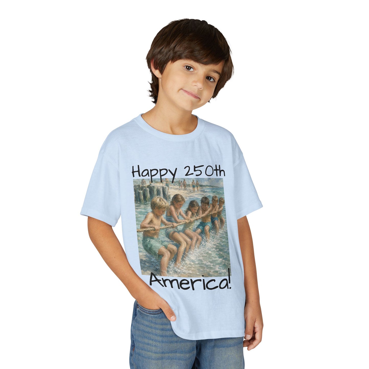 Youth Tee — "Happy 250th America!" Vintage Summer Beach Kids T‑Shirt