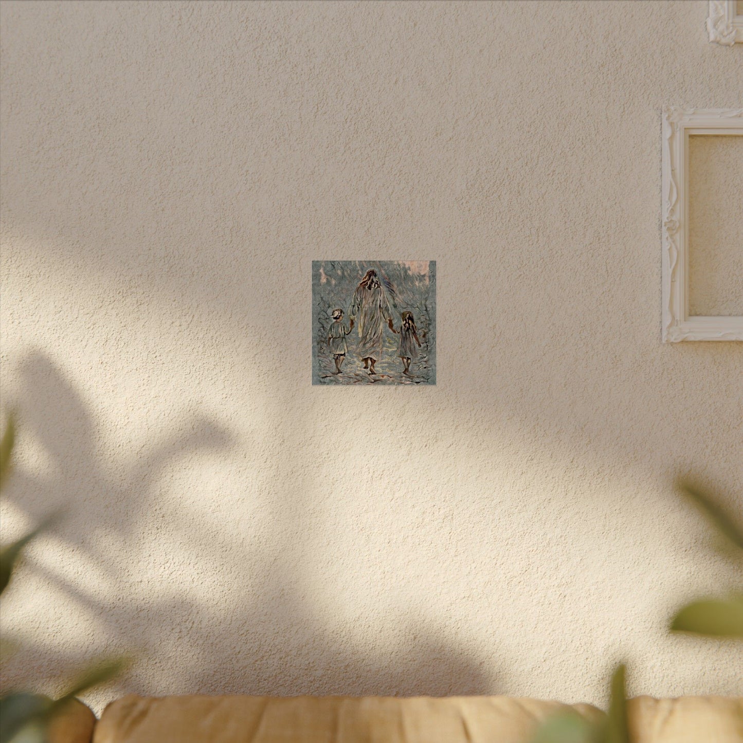 Jesus Walking With Children Poster — Textured Matte Wall Art