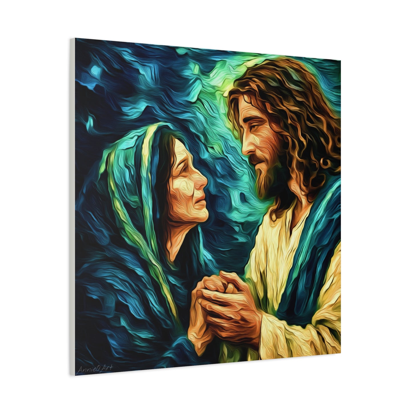 Jesus Comforting Mother Mary—Matte Canvas Wall Art