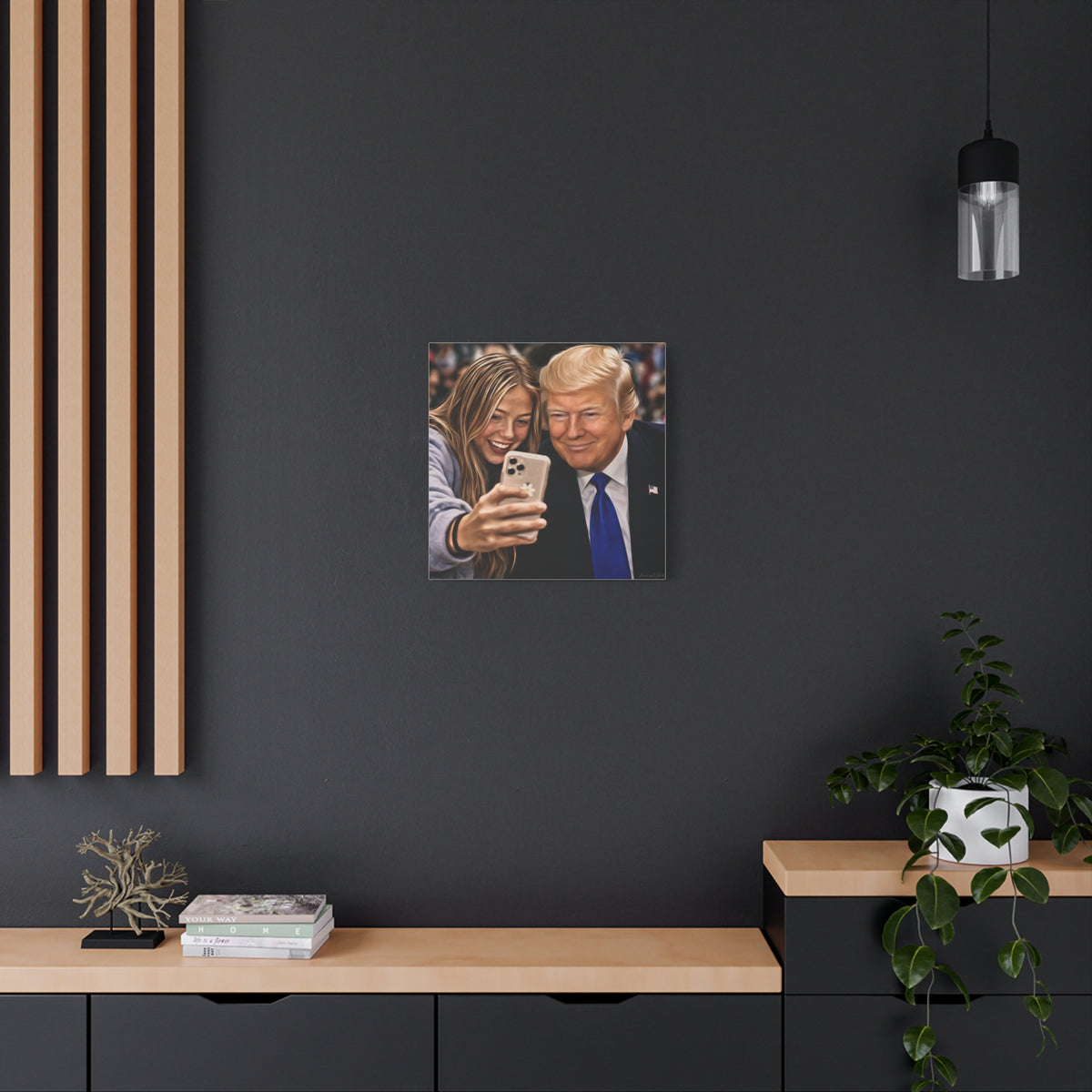 Trump Figure Selfie Matte Canvas Print