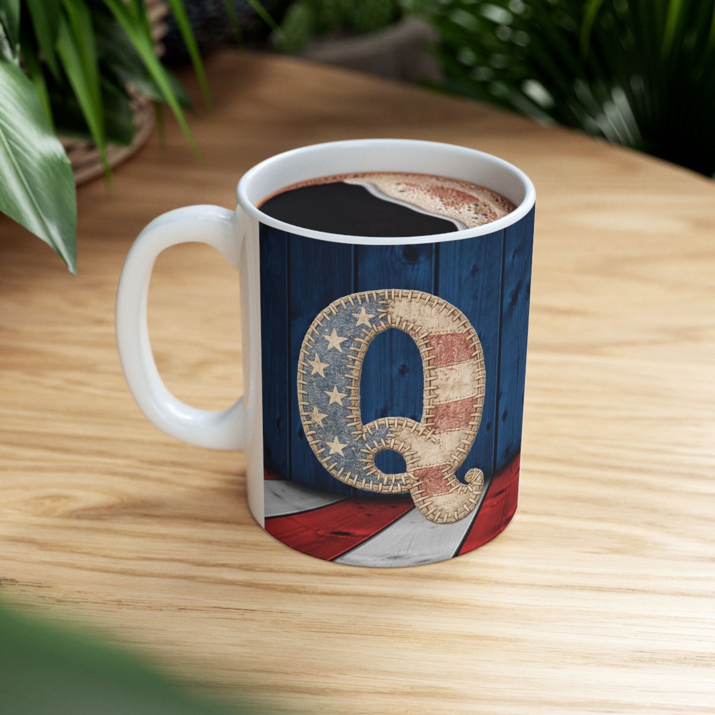 Q Patriotic Rustic American Flag Ceramic Mug (11oz & 15oz)