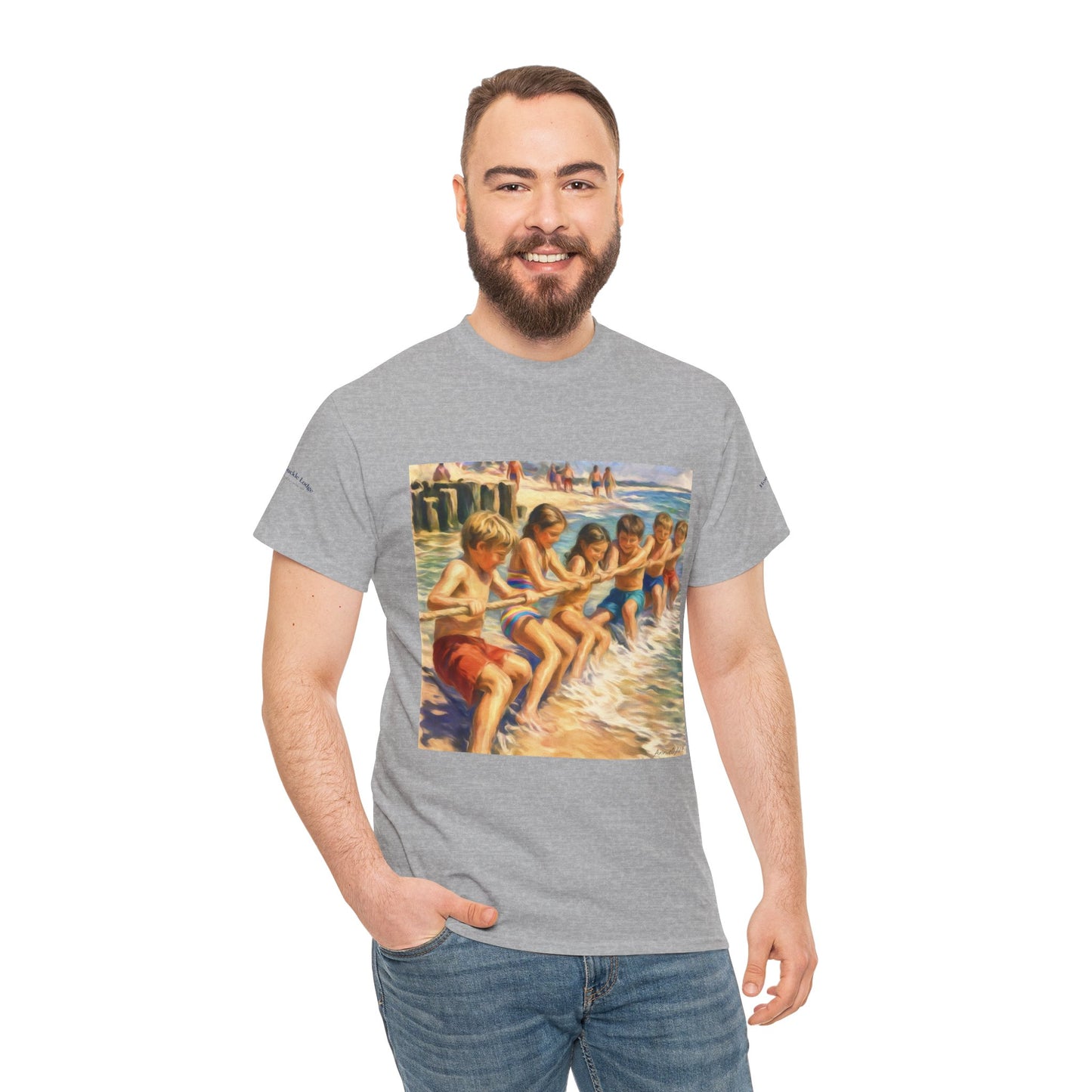 Honeysuckle Lodge Vintage Beach Print tee shirt front/back ("Honeysuckle Lodge - 50+ years of fun in the sun")