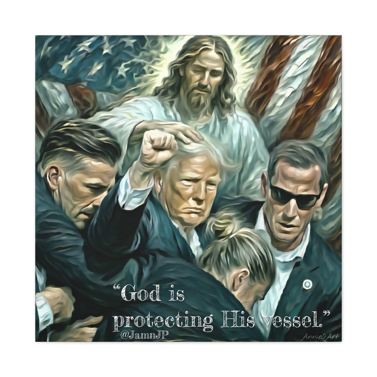 Jesus Blessing Trump— Patriotic Canvas Art — "God Is Protecting His Vessel"