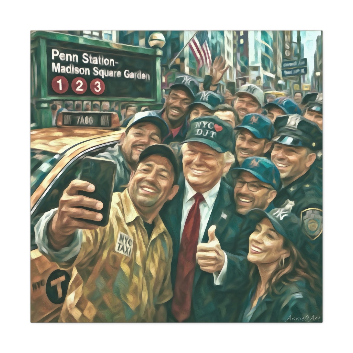 NYC❤️DJT—Trump New York Taxi Selfie Matte Canvas Wall Art — Stretched 1.25"