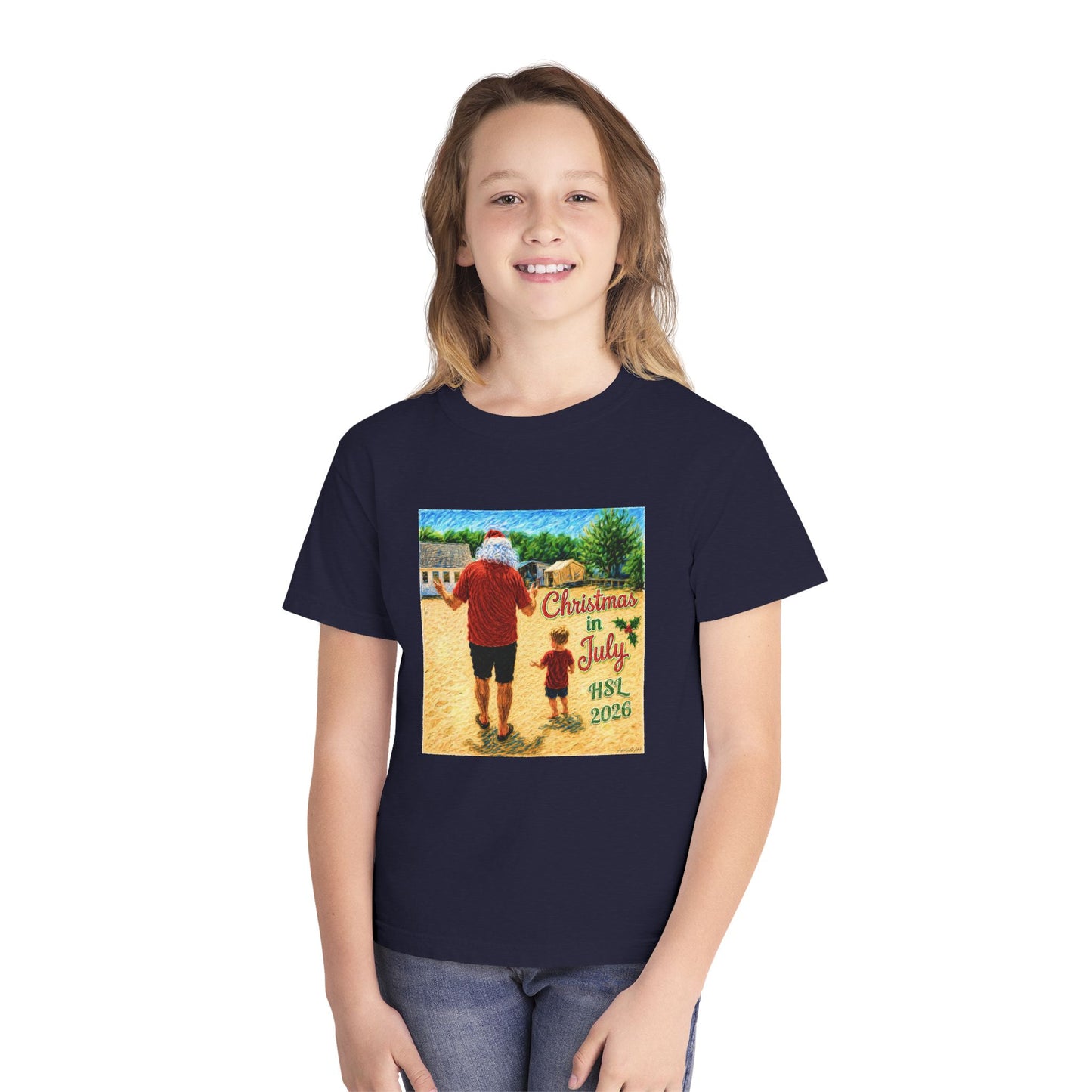 Dry-Blend Youth Tee — "Christmas in July" Beach Design 2026