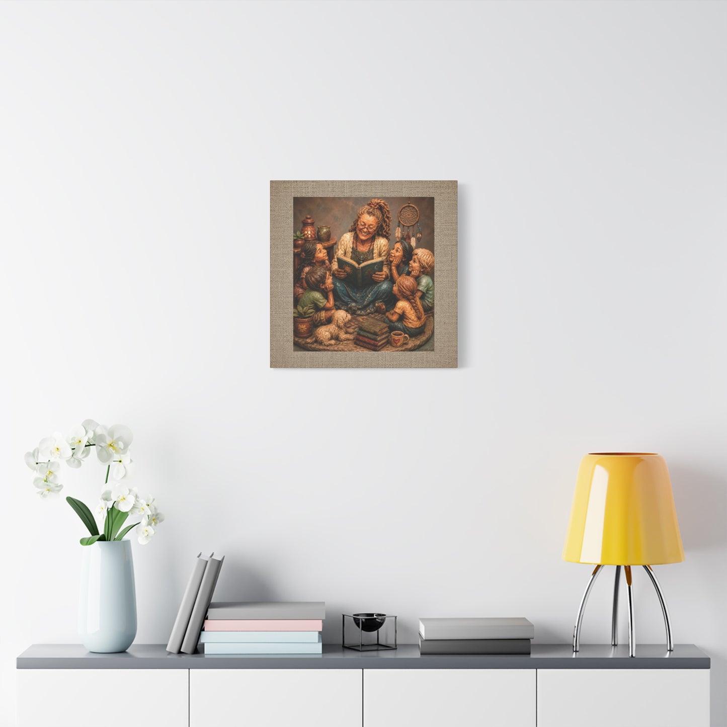 Storytime Grandma Canvas Wall Art — Grandma Reading to Children Matte Stretched Canvas