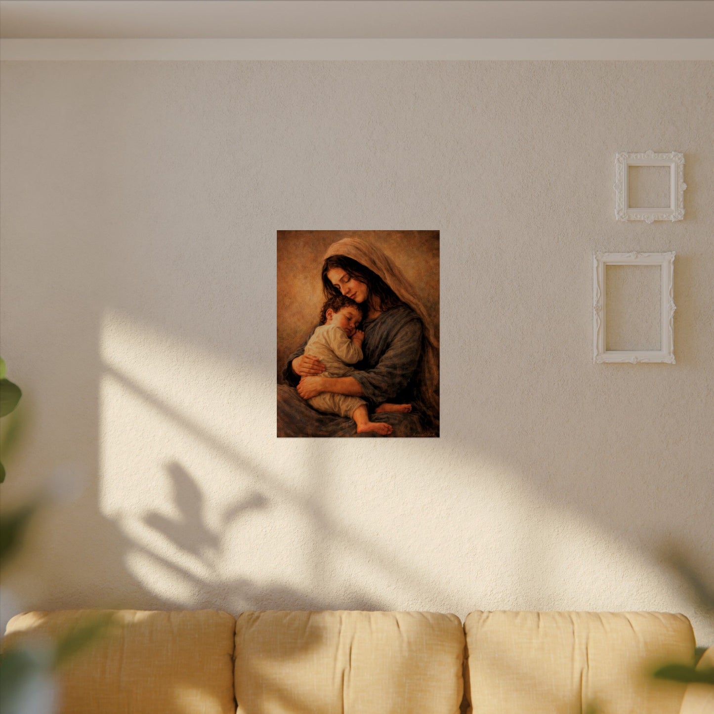 Madonna and Child Watercolor Poster — Textured Matte Religious Art Print