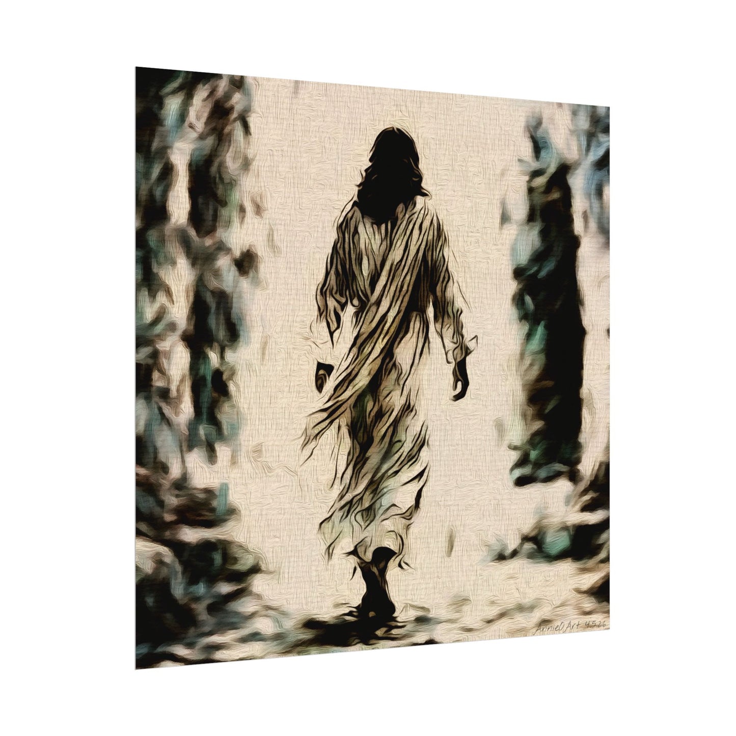 Jesus Walking Watercolor Poster – Textured Matte Religious Wall Art