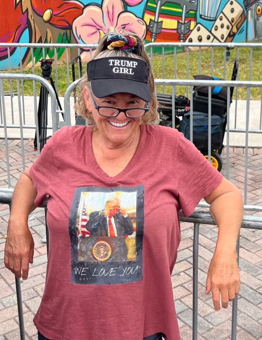 AnnieO Rally Tee, made new (minus the original iron burns from making on my kitchen table!) — “We Love You” (on front)  / “Everything Woke Turns to Shit” (back)