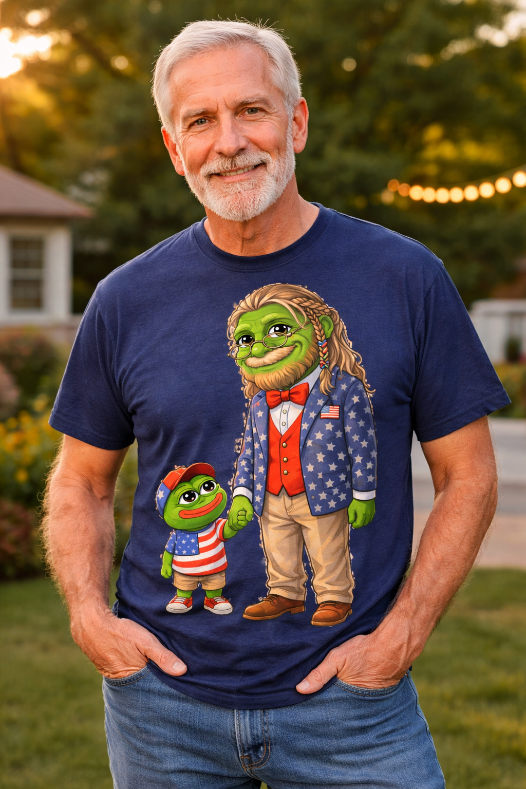 Grandpa Anons, keyboard warriors, MAGA T-Shirt — Patriotic Pepe Frog Family Illustration Tee