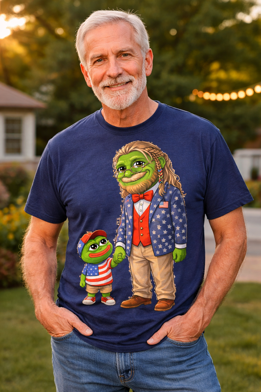 Grandpa Anons, keyboard warriors, MAGA T-Shirt — Patriotic Pepe Frog Family Illustration Tee