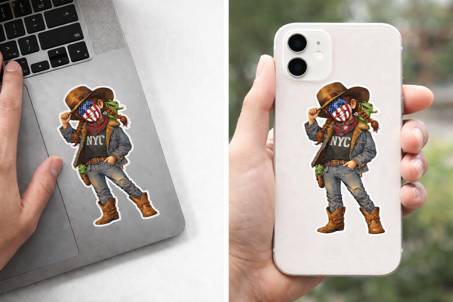 Patriotic Cowgirl Die-Cut Sticker — NYC Patriotic Cowgirl (AnnieO) (Outdoor Transparent)