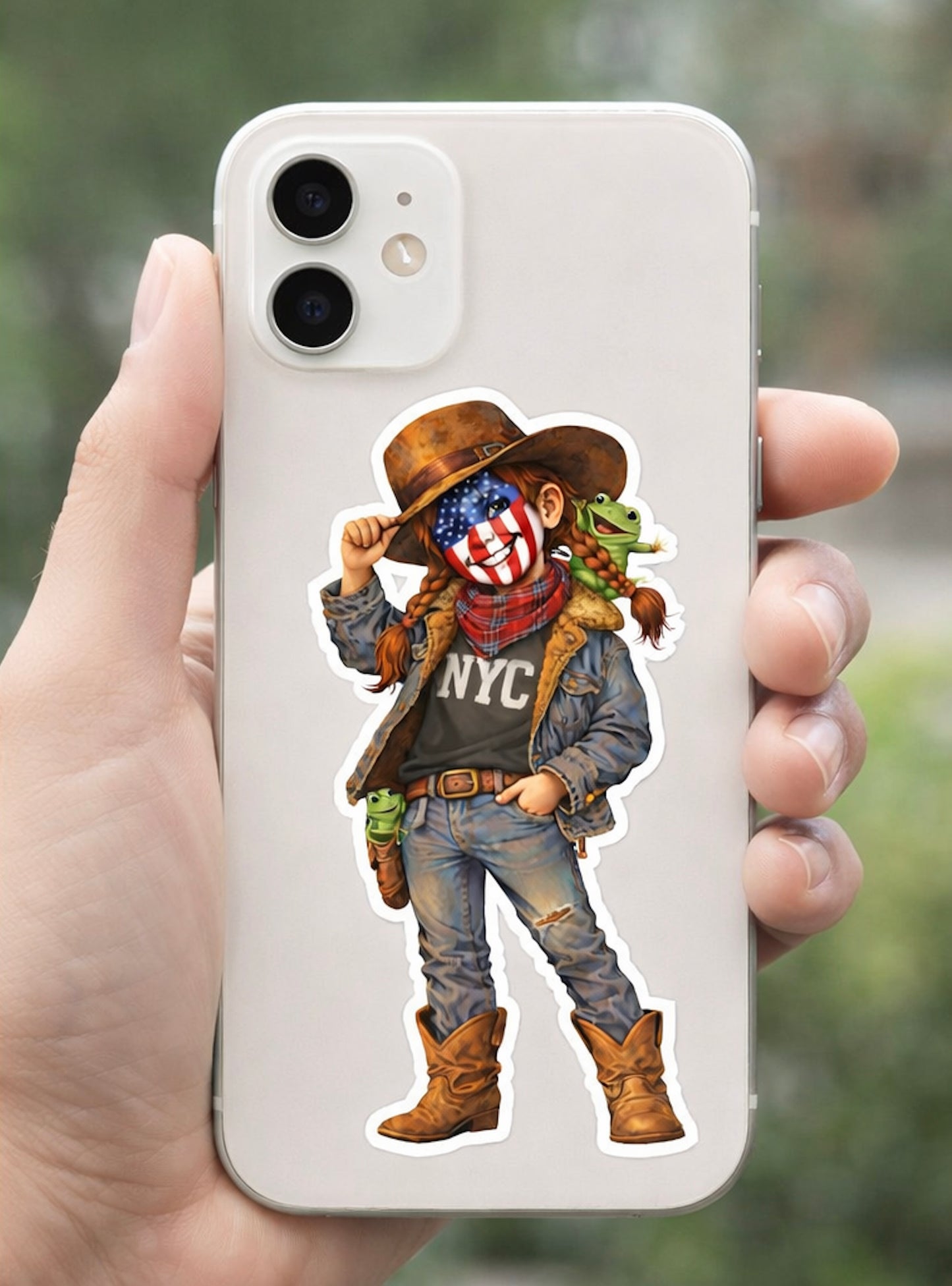 Patriotic Cowgirl Die-Cut Sticker — NYC Patriotic Cowgirl (AnnieO) (Outdoor Transparent)