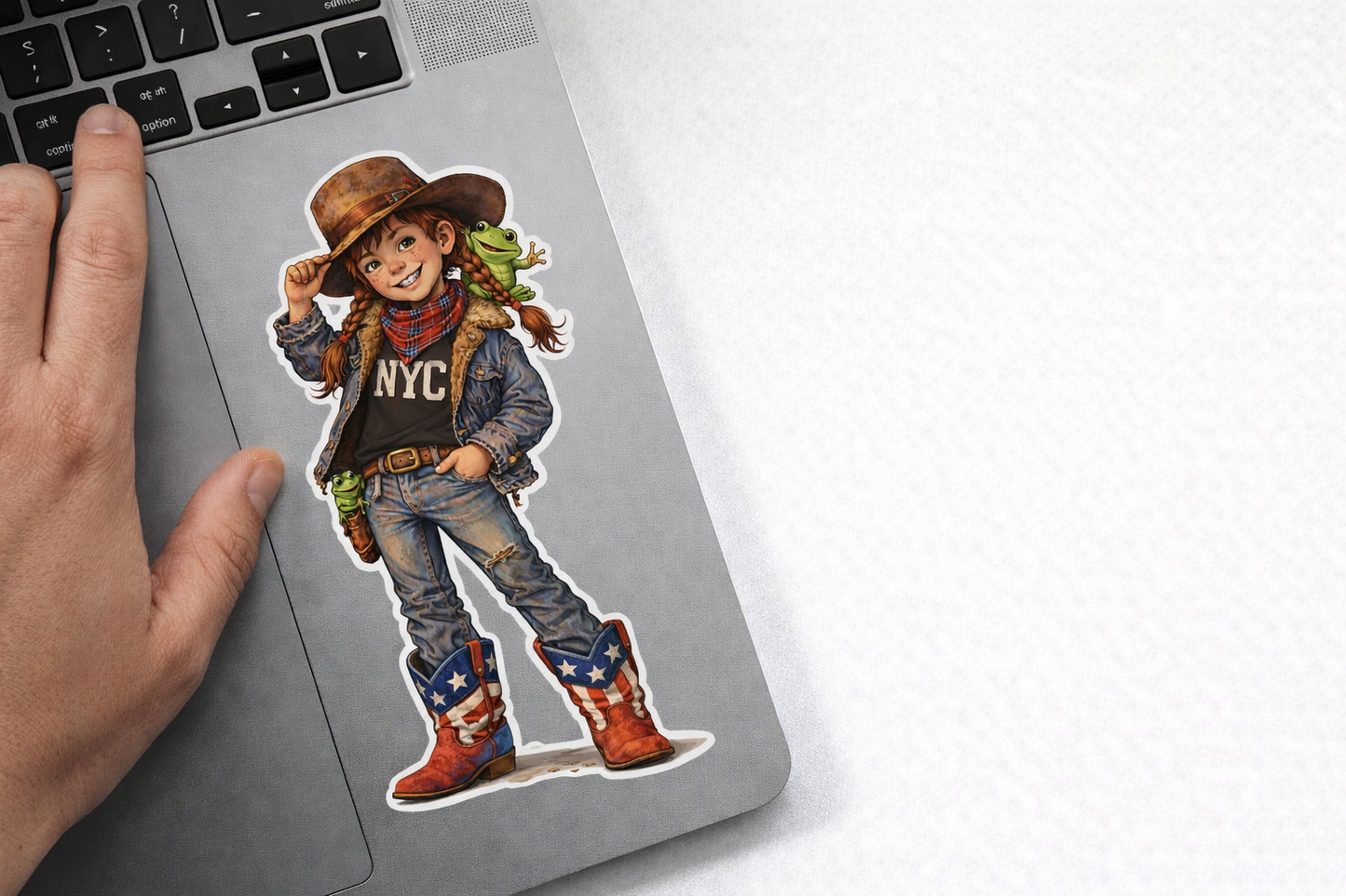 AnnieO Cowboy Kid Die-Cut Sticker — Cute Western NYC/Pepe Design