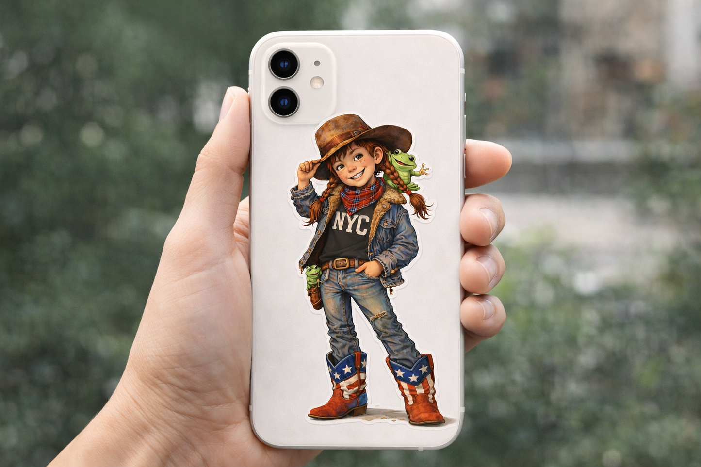 AnnieO Cowboy Kid Die-Cut Sticker — Cute Western NYC/Pepe Design