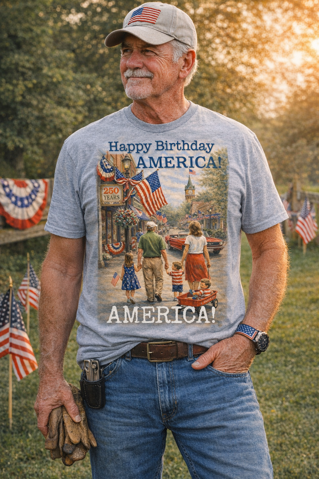250th Patriotic "Happy Birthday America!" T-Shirt — Vintage Fourth of July Tee