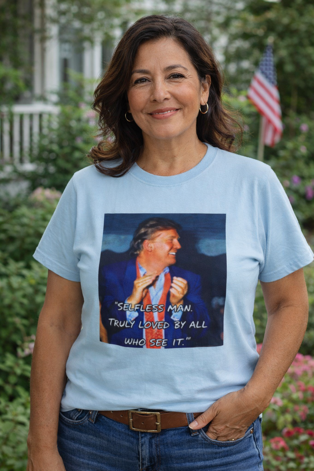 Vintage Portrait Tee with Quote – “Selfless Man, Truly Loved by All Who See It”