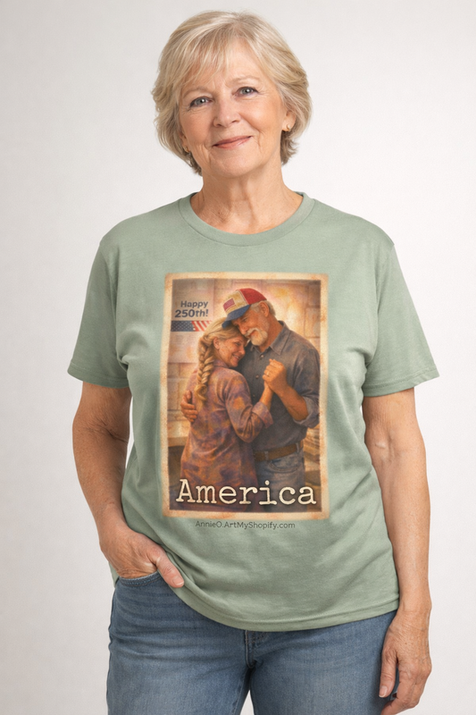 250th America Vintage Couples T-Shirt — Patriotic Romance Graphic Tee