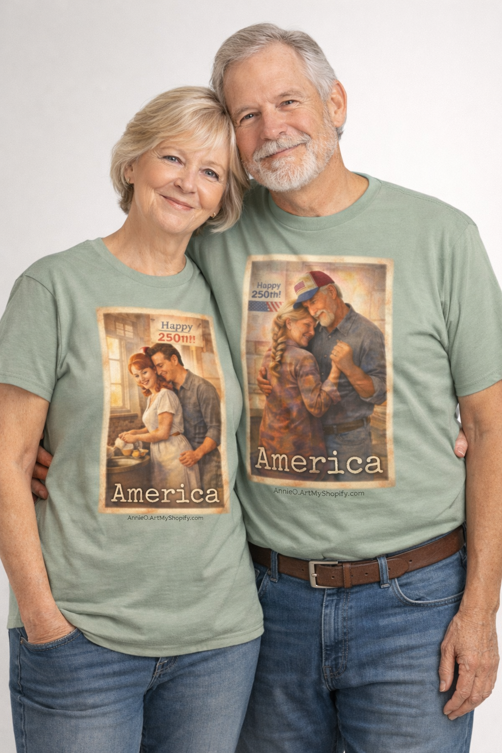 250th America Vintage Couples T-Shirt — Patriotic Romance Graphic Tee