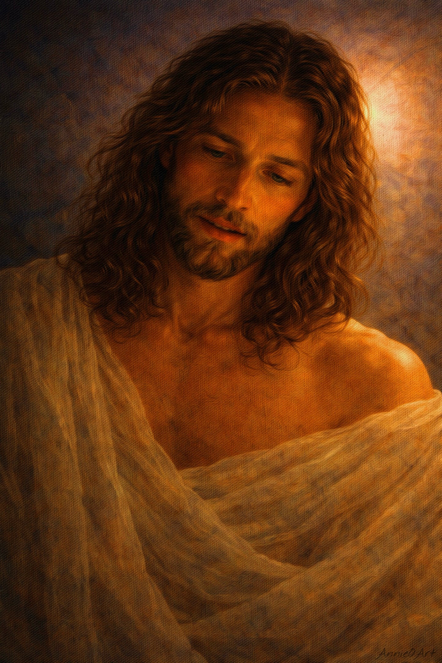 Jesus Portrait Watercolor Poster — Textured Matte Religious Art Print