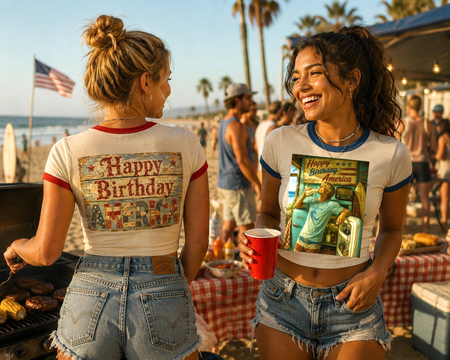 Happy Birthday America Ringer Tee — Patriotic 4th of July Women's Cropped  Shirt
