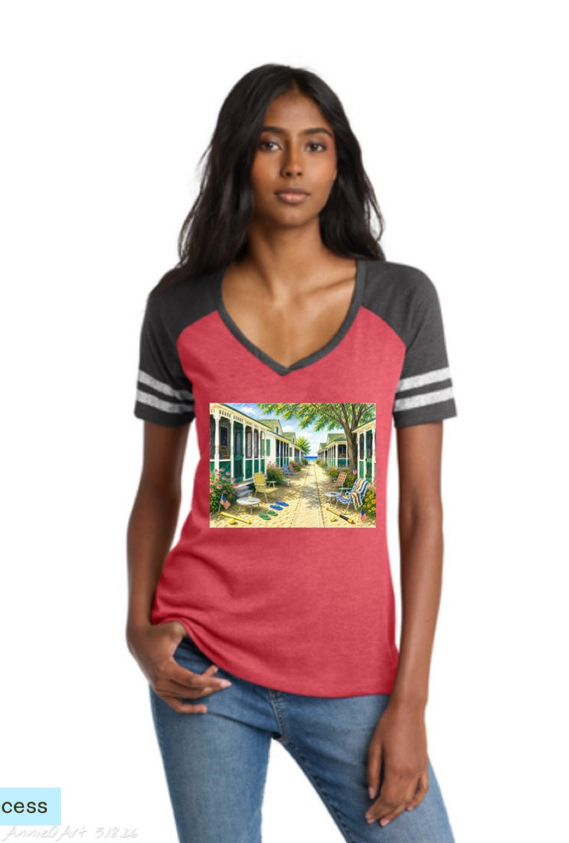Happy Birthday America V-Neck Distressed Tee — Americana Beach Bungalow Graphic Shirt—Front & Back Design