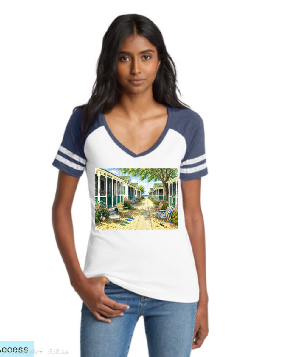 Happy Birthday America V-Neck Distressed Tee — Americana Beach Bungalow Graphic Shirt—Front & Back Design