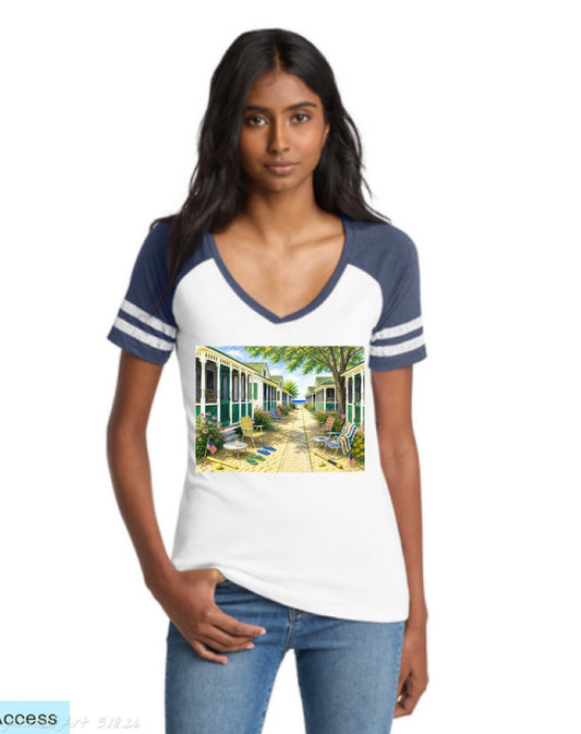 Happy Birthday America V-Neck Distressed Tee — Americana Beach Bungalow Graphic Shirt—Front & Back Design