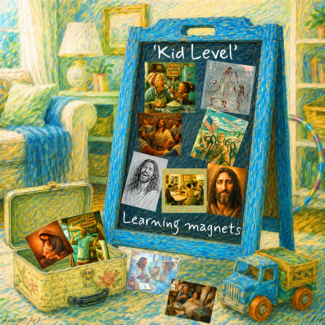 Smiling Jesus and Child —‘Kid Level Learning’ Fridge Magnet