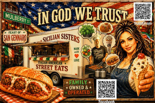 CUSTOM 6x4 Magnet for MANDY—Patriotic Italian Street Eats Design ("In God We Trust")