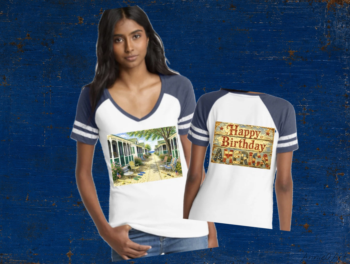 Happy Birthday America V-Neck Tee — Beach Bungalow Porch Graphic