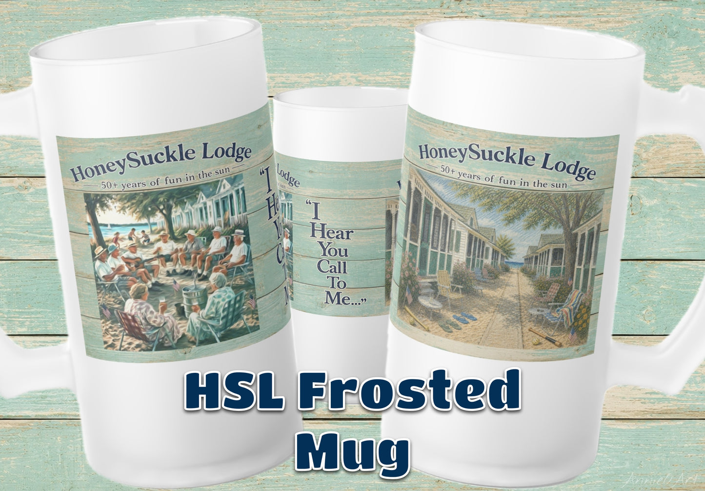 HSL Frosted Glass Beer Mug — "I Hear You Call To Me" Vintage Coastal Pub Stein