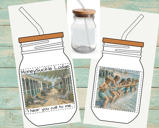 HSL Engravable 16oz Glass Sipper Jar with Bamboo Lid & Straw