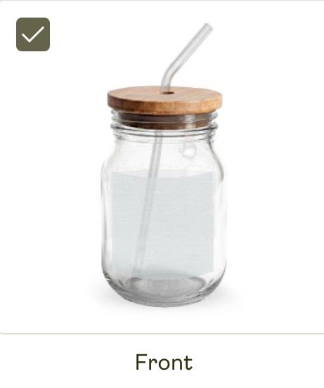 HSL Engravable 16oz Glass Sipper Jar with Bamboo Lid & Straw