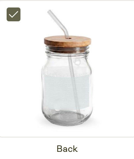 HSL Engravable 16oz Glass Sipper Jar with Bamboo Lid & Straw