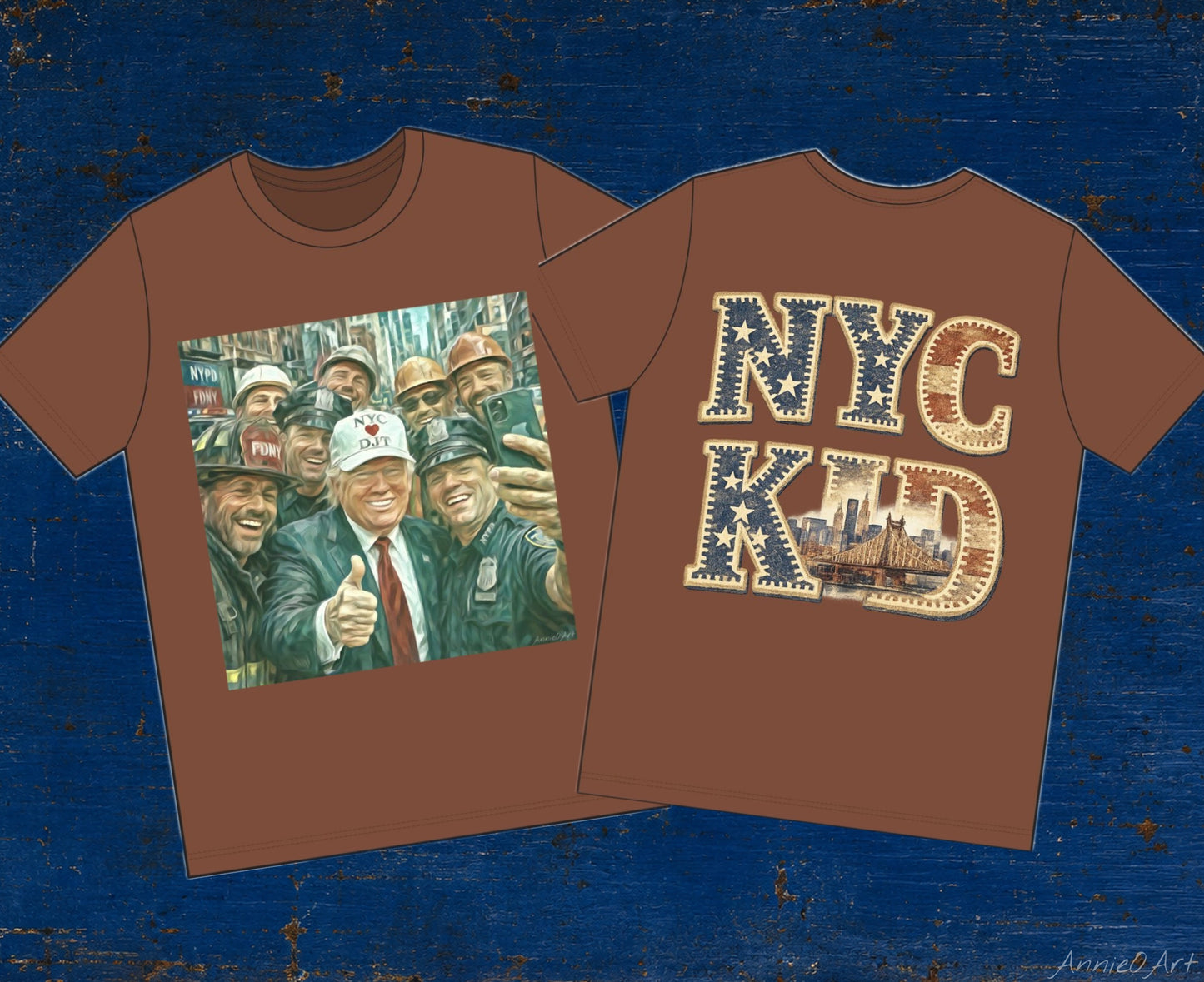 NYC Kid T-Shirt — Trump Vintage New York City First Responders & Construction Crew Selfie Graphic