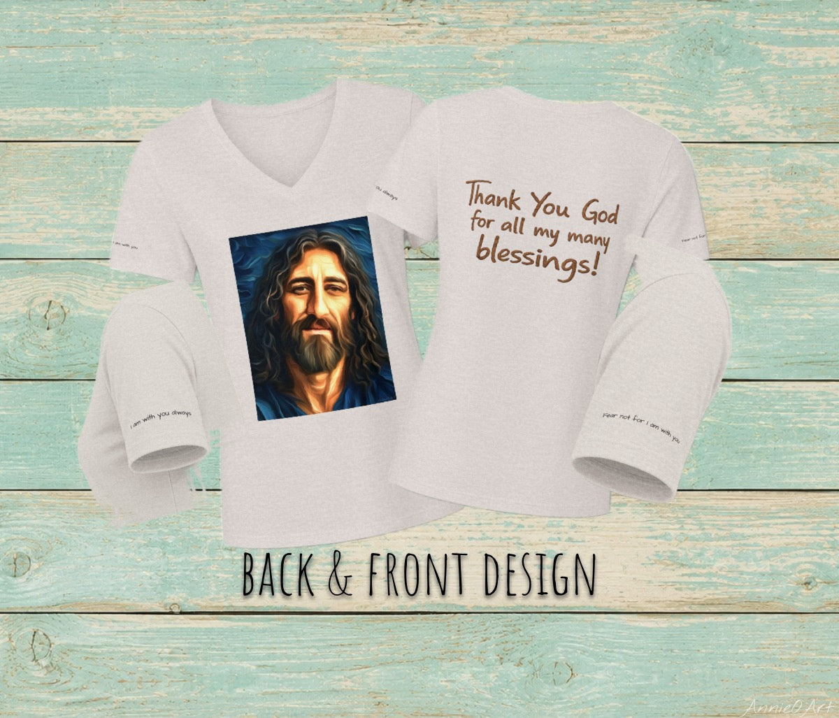Women's V-Neck Tee — Stylized Jesus Portrait Graphic Tee