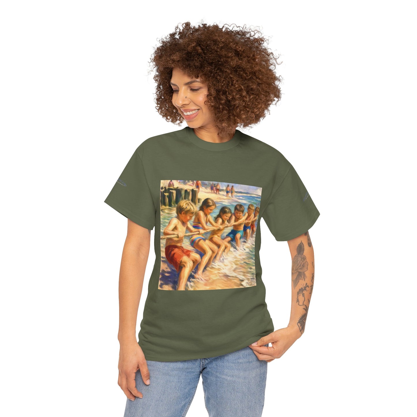 Honeysuckle Lodge Vintage Beach Print tee shirt front/back ("Honeysuckle Lodge - 50+ years of fun in the sun")
