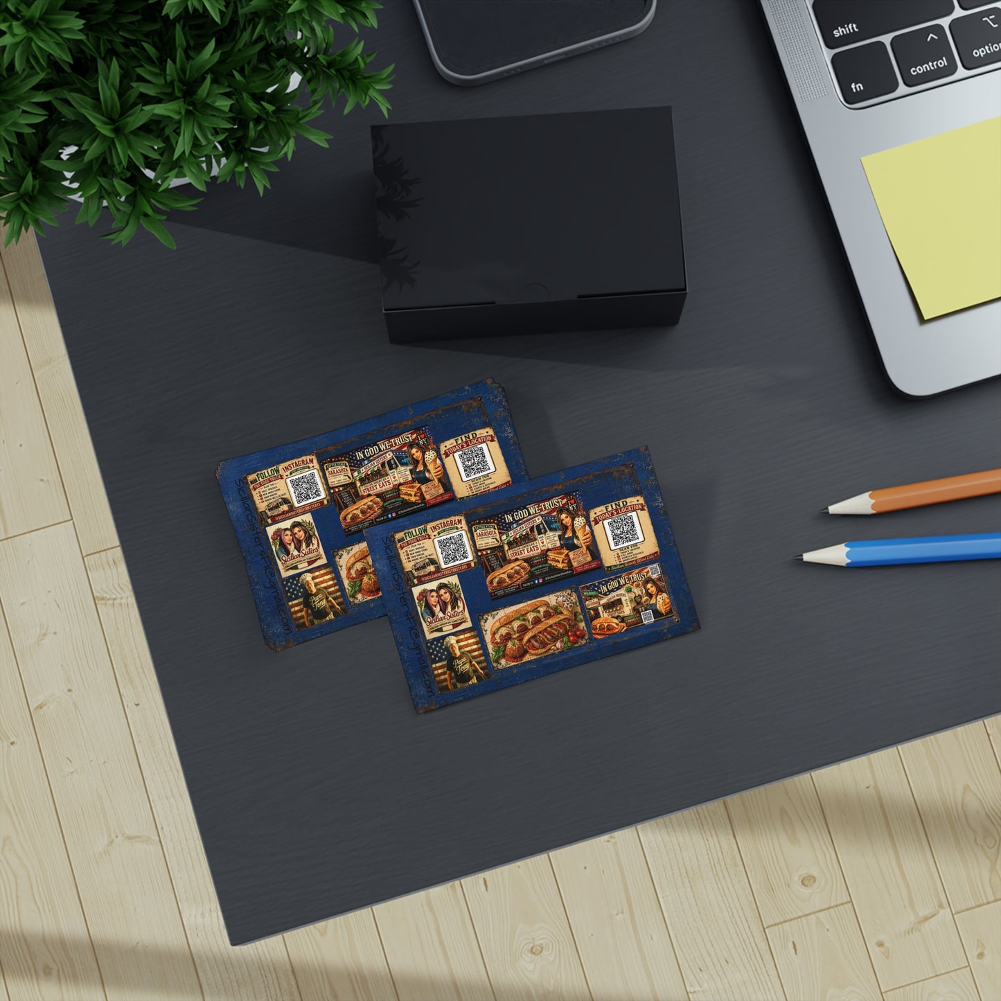 CUSTOM for MANDY—Business Cards — Italian Street Eats Restaurant Design ("In God We Trust")