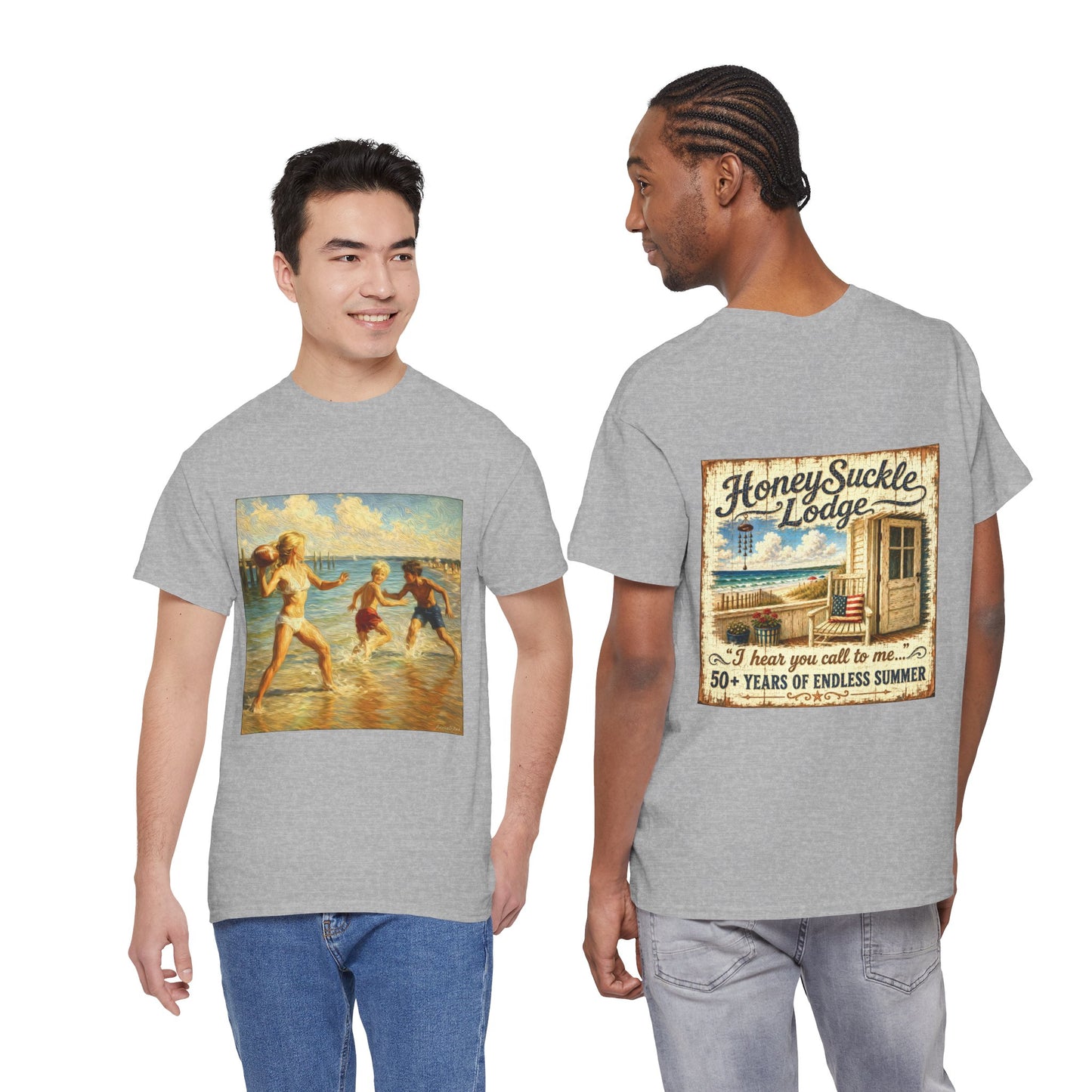 Vintage Beach T‑Shirt — 'Honeysuckle Lodge: 50+ Years of Endless Summer' Retro Seaside Tee