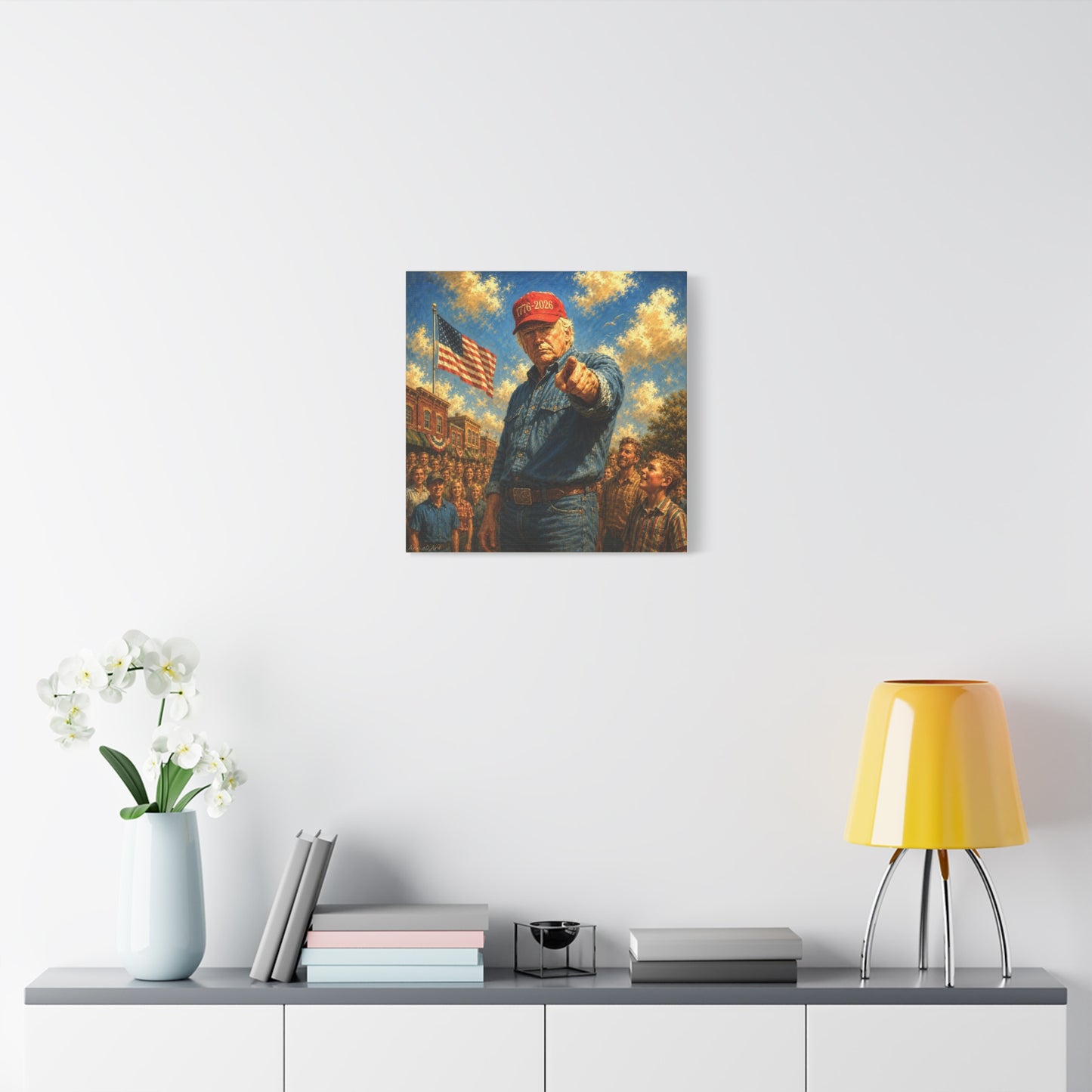 Trump Patriotic Pointing Portrait Canvas (1776-2026 Hat)