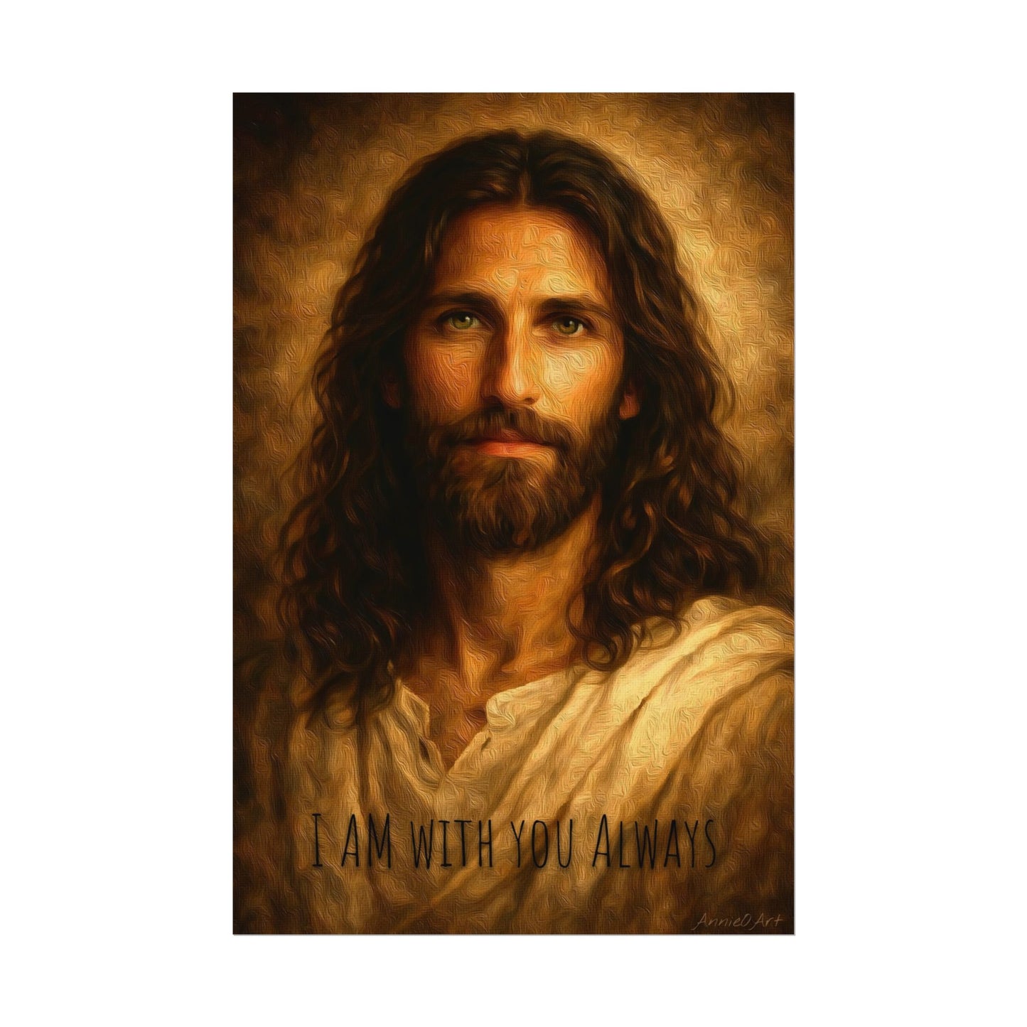 Jesus Portrait Matte Poster - "I Am With You Always" Textured Watercolor Wall Art