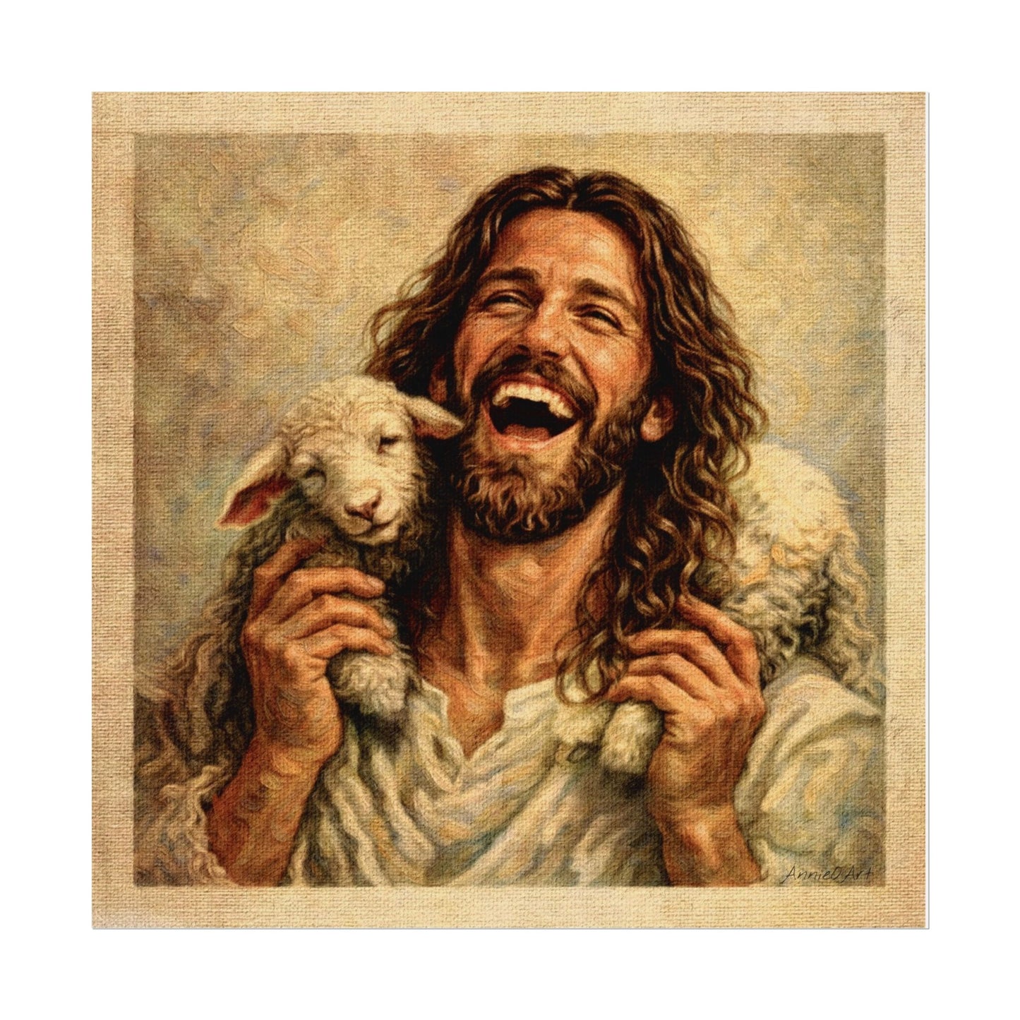 Jesus—Joyful Shepherd Lost Sheep Is Found Art Poster — Textured Watercolor Matte Christian Wall Art