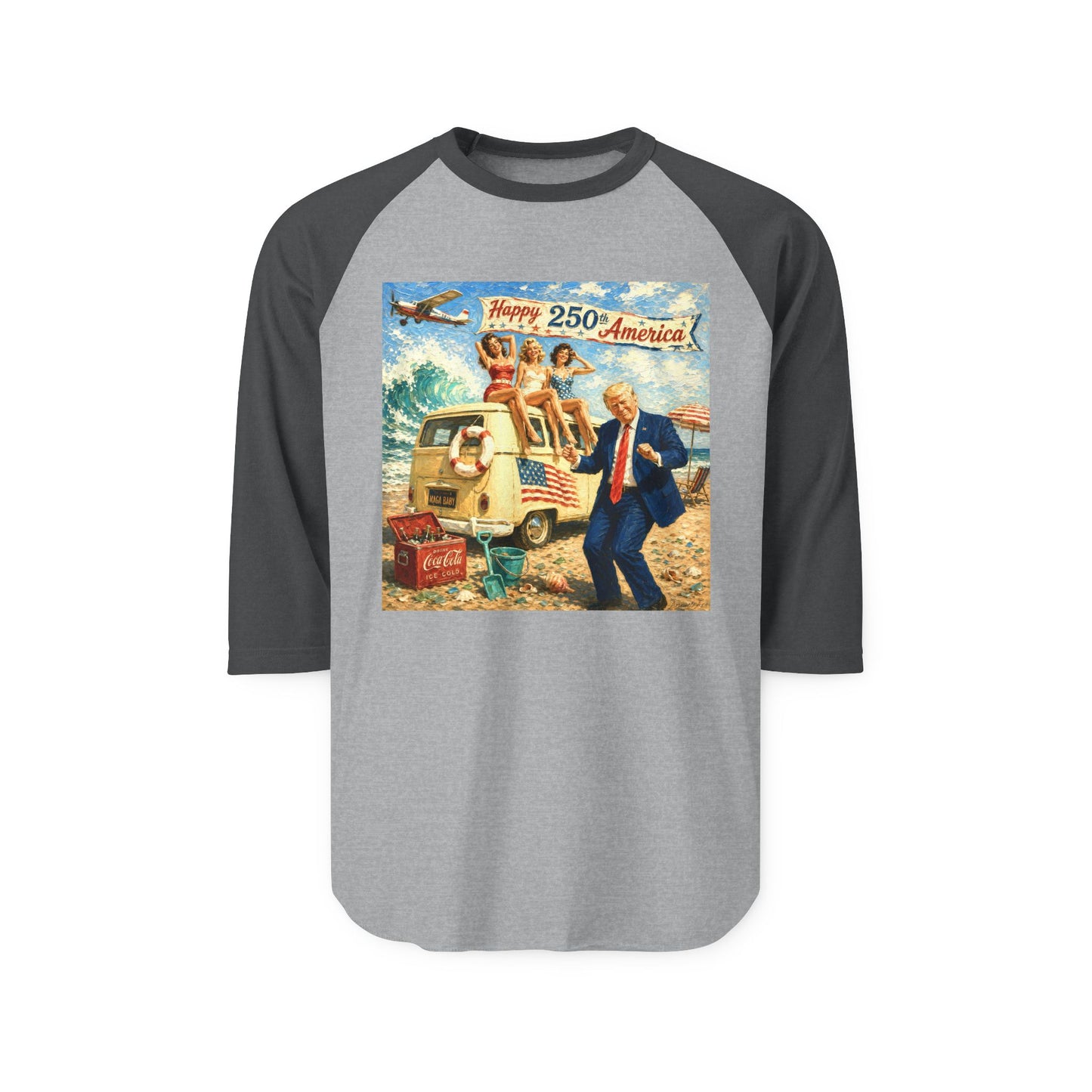 Raglan Shirt —Trump 'MAGA Baby' ‘Happy 250th’ Vintage Political Graphic Tee