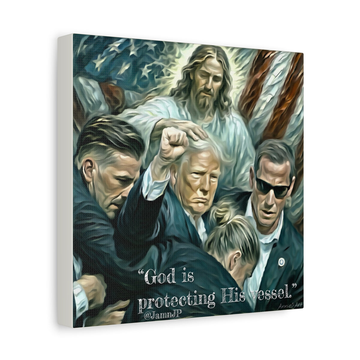 Jesus Blessing Trump— Patriotic Canvas Art — "God Is Protecting His Vessel"